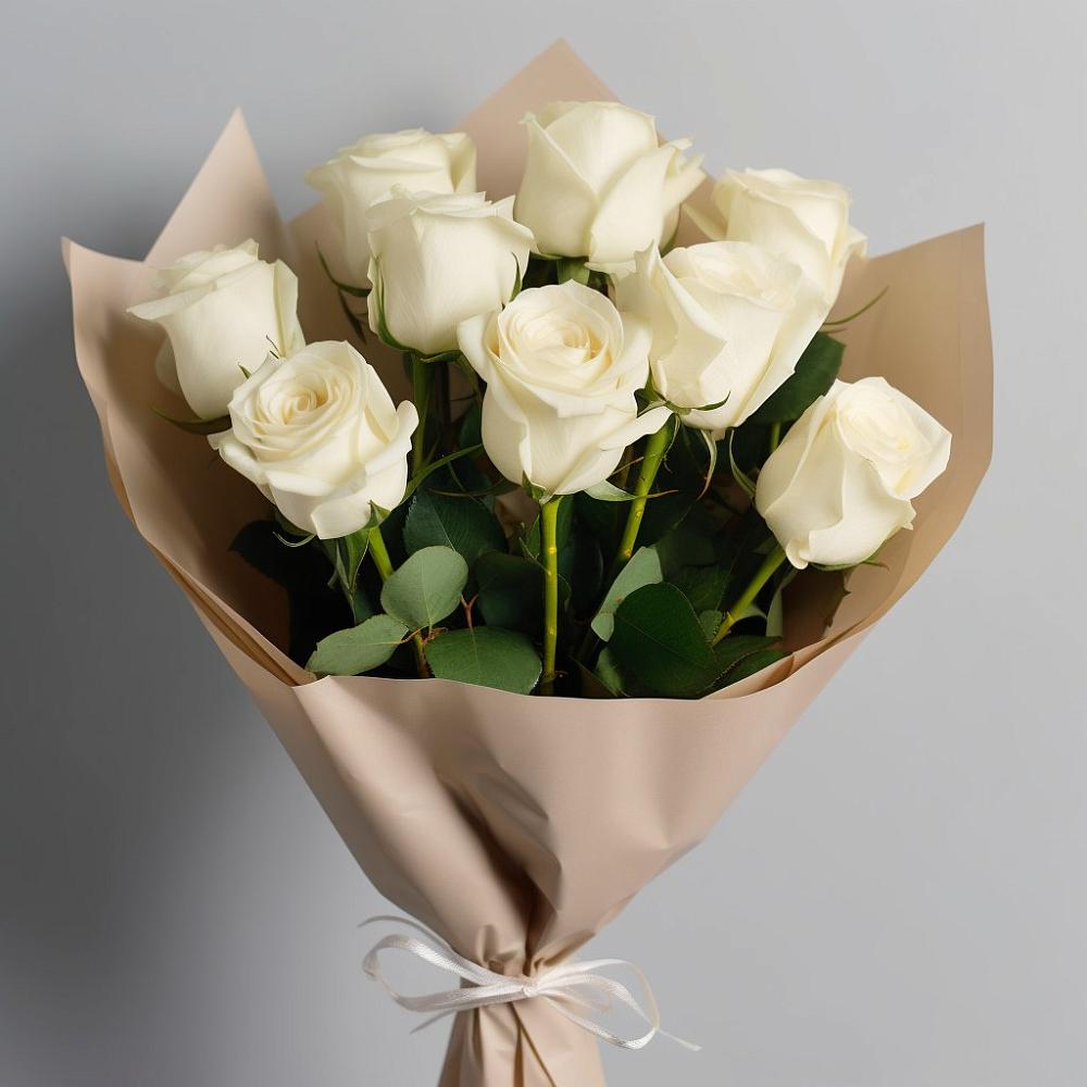 Букет 9 Белых роз Эдлесс Лав в Среднеколымске