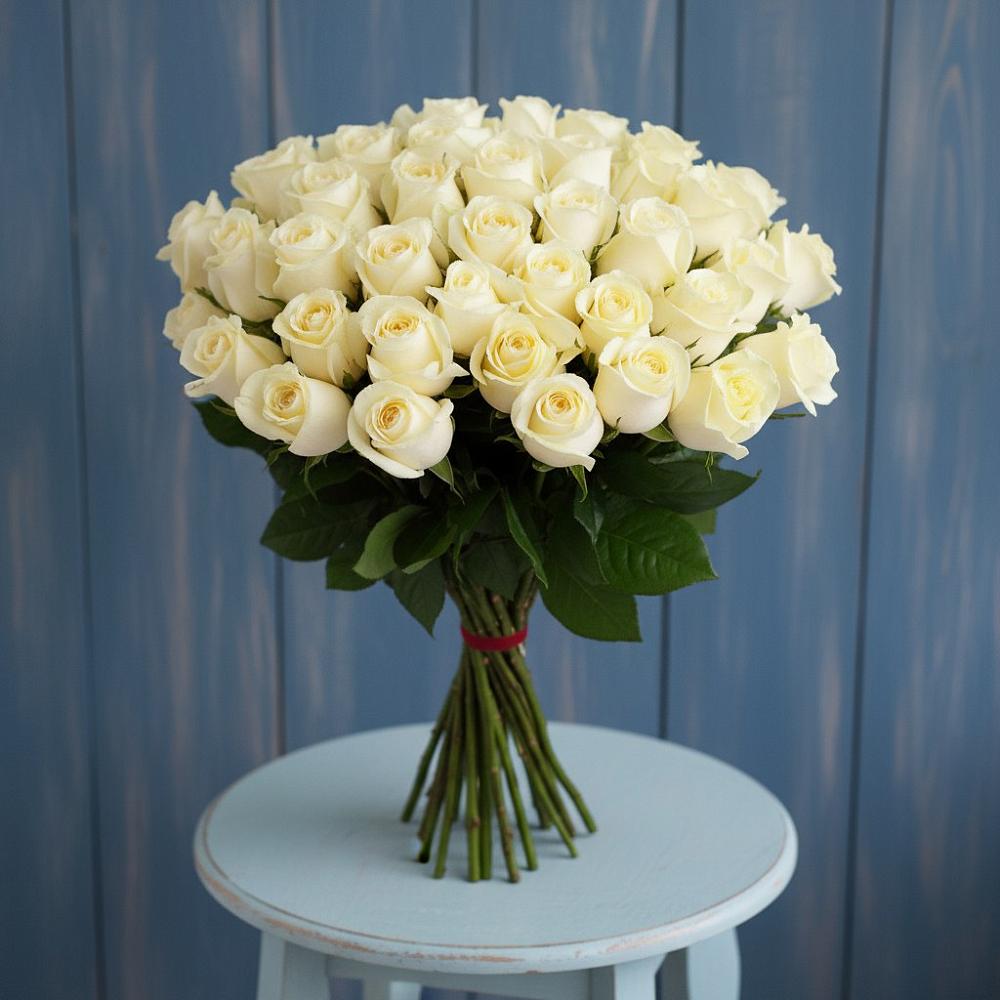 Букет 51 Белая роза Эдлесс Лав в Среднеколымске
