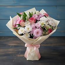 Букет цветов из:  Хризантемы, Альстромерии и Розы в Среднеколымске