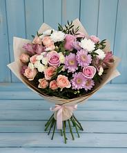 Букет цветов из:  Хризантемы, Розы и Альстромерии в Среднеколымске