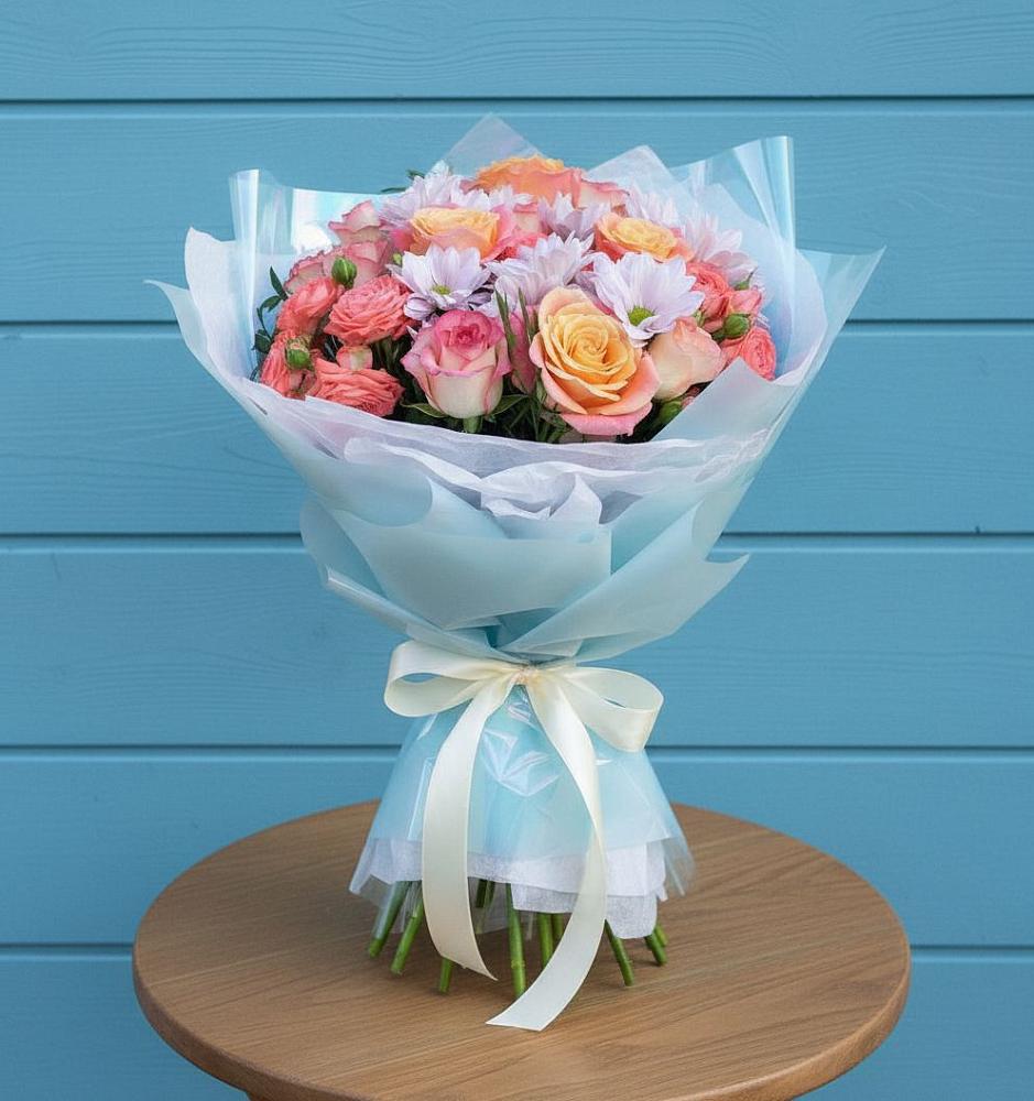 Букет цветов из: Хризантемы и Розы в Среднеколымске