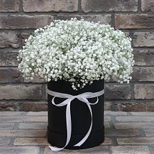 Цветочная композиция из Гипсофила в шляпной коробке в Среднеколымске